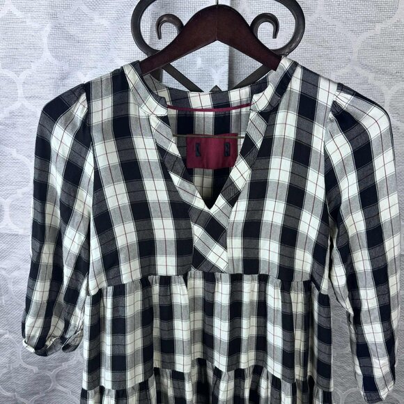 Anthropologie Maeve Amber Plaid Tiered Tunic Dress XS - Picture 2 of 8